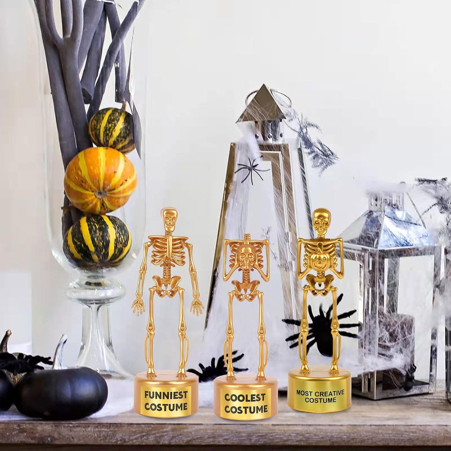 6 Pack Halloween Best Costume Skeleton Trophy, Halloween Skull Party Prizes Gold Bones Game Awards Costume Contest Event Trophy for Kids Goodie Bag Fillers School Classroom Rewards Treats