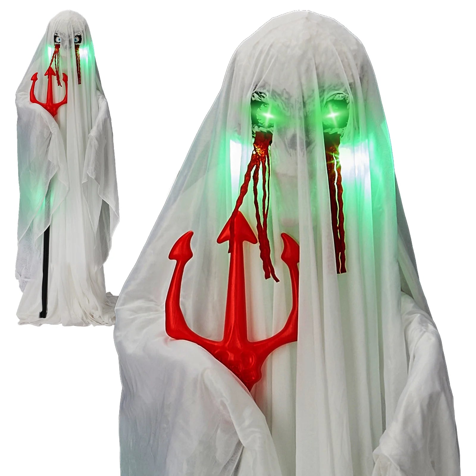 4.5' Hanging Ghost Animated Halloween Decoration Creepy Halloween Skeleton, Halloween Skeleton with Sound and Lights