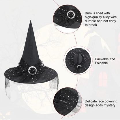 Spooktacular Black Witch Hat with Veil - Perfect for Your Halloween Look! 🎃✨ #WitchVibes #HalloweenFashion