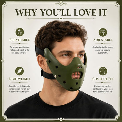 Hannibal Lecter Mask Cosplay the Silence of the Lambs Half Face Resin Mask | Halloween Costume Prop, Durable Resin, Sponge Pads, Adjustable Buckle Straps, Open Mouth Cage, Adult, for Role Play Party