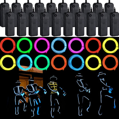 30 Set 6.6 Ft El Wire Neon Light Portable Neon Cuttable Glowing with Strip LED Rope Battery Powered Wire Glow in the Dark Wearable LED Lights for Clothing Halloween DIY Costume Party Decor