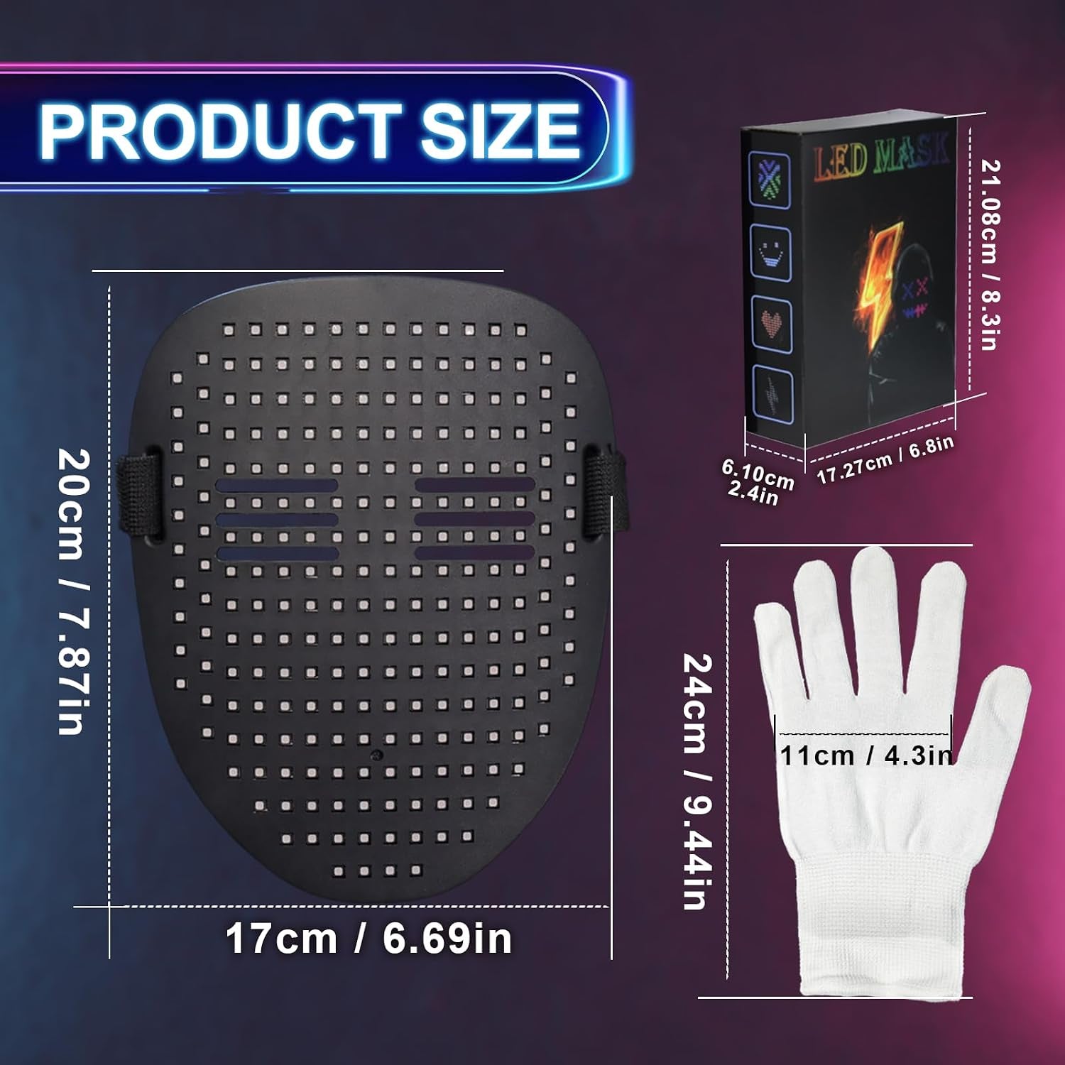 Led-Mask Gloves Cool Stuff Glow Toys for Kids Adult Boys 2026 | Gesture Sensing Rechargeable Light up Costume Cos Glow in Dark, Xmas Gifts for Boys Teen Age 8 9 10+